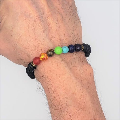 Mens Genuine Chakras Multicolor Beaded  Stone  Bracelets Lava Rock Stone Beads Aromateraphy