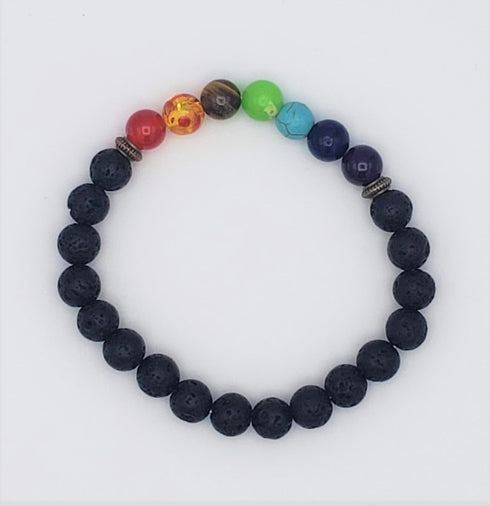 Mens Genuine Chakras Multicolor Beaded  Stone  Bracelets Lava Rock Stone Beads Aromateraphy