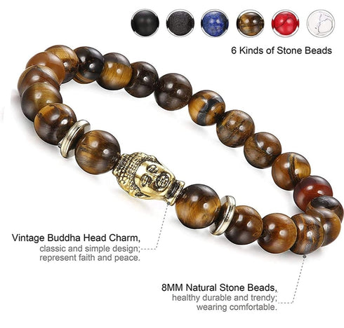 Mens Genuine Tiger Eye Beaded Bracelets Lava Rock Stone Beads Aromateraphy