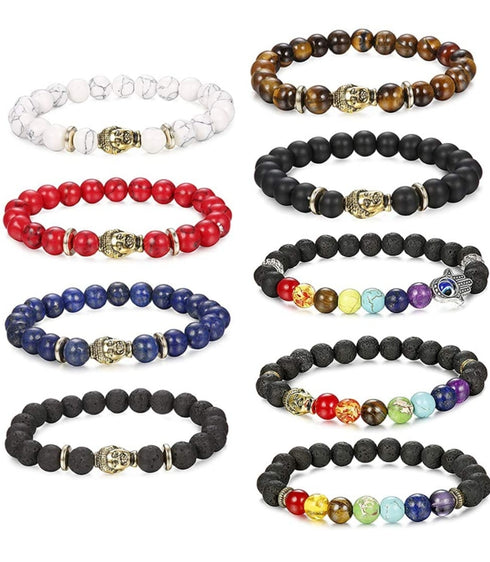 Mens Genuine Beaded Red Turquoise  Bracelets Lava Rock Stone Beads Aromateraphy