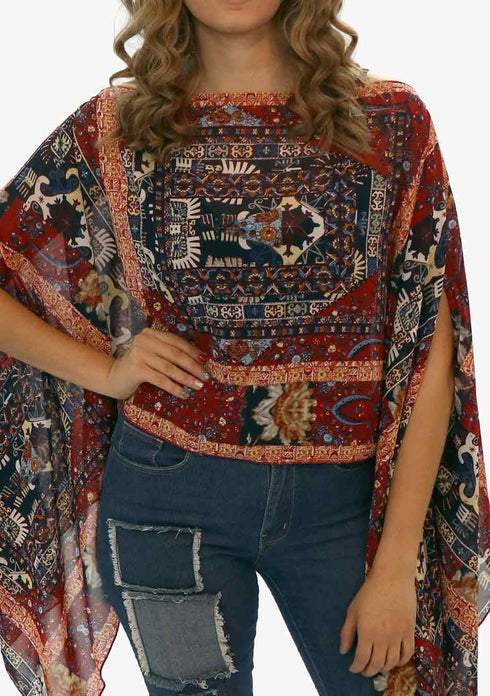 Women’s Chiffon Print Kaftan Tunic - Tribal "Morocco"