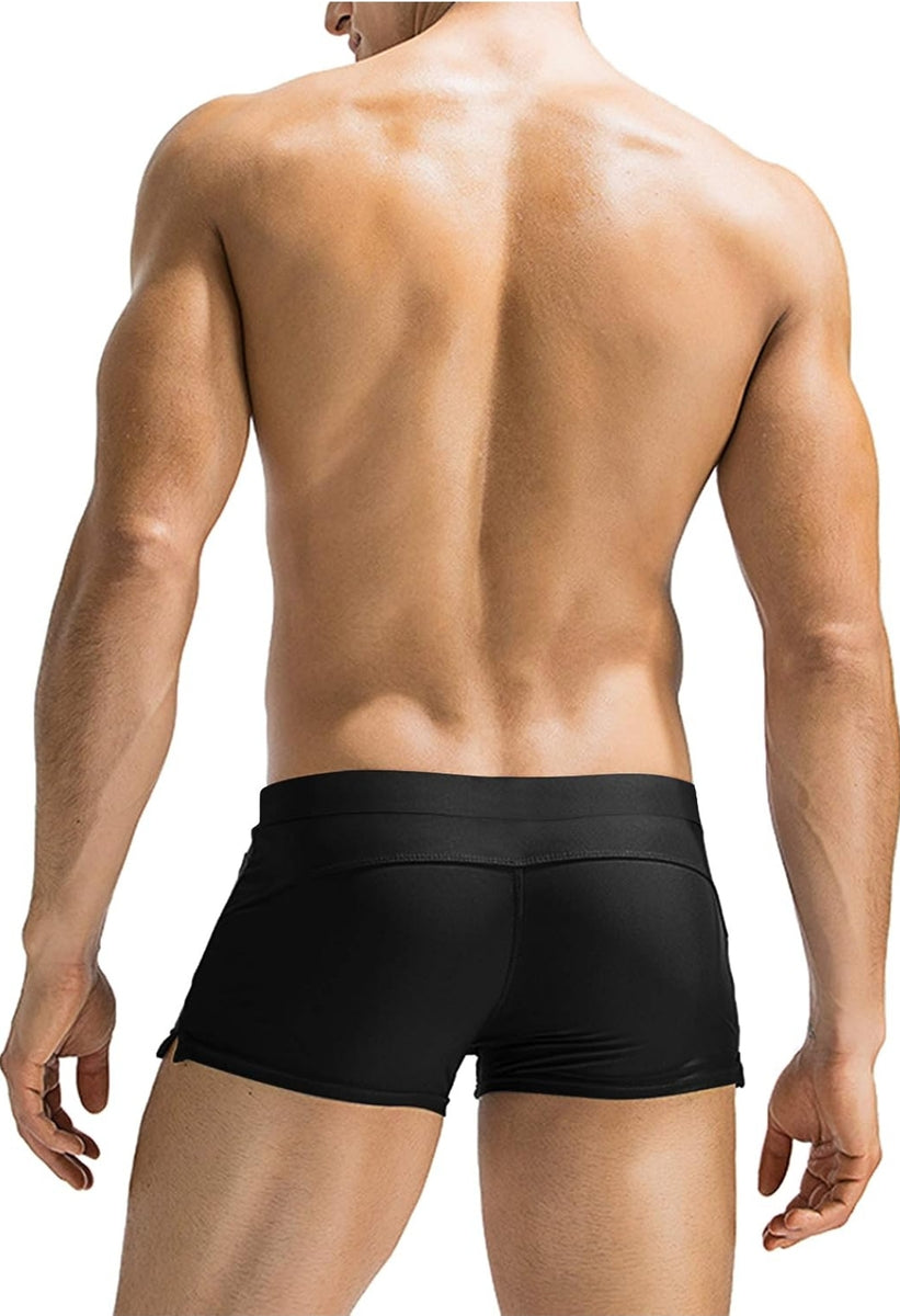 Men's Retro Hot pants Swimwear Full Back with front Zipper Black